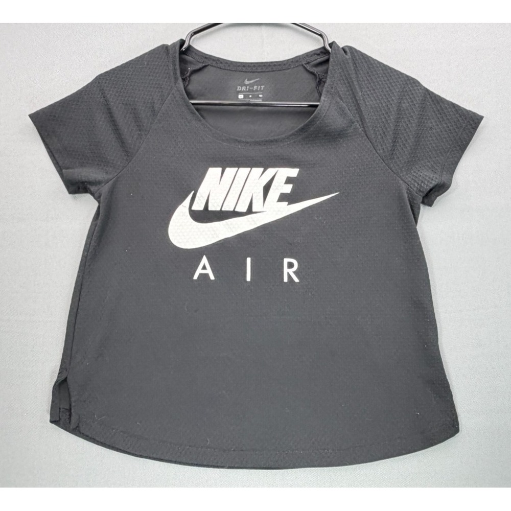 Nike Air Dri-FIT Womens Small Shirt Black Short Sleeve Cutout Back Graphic Top